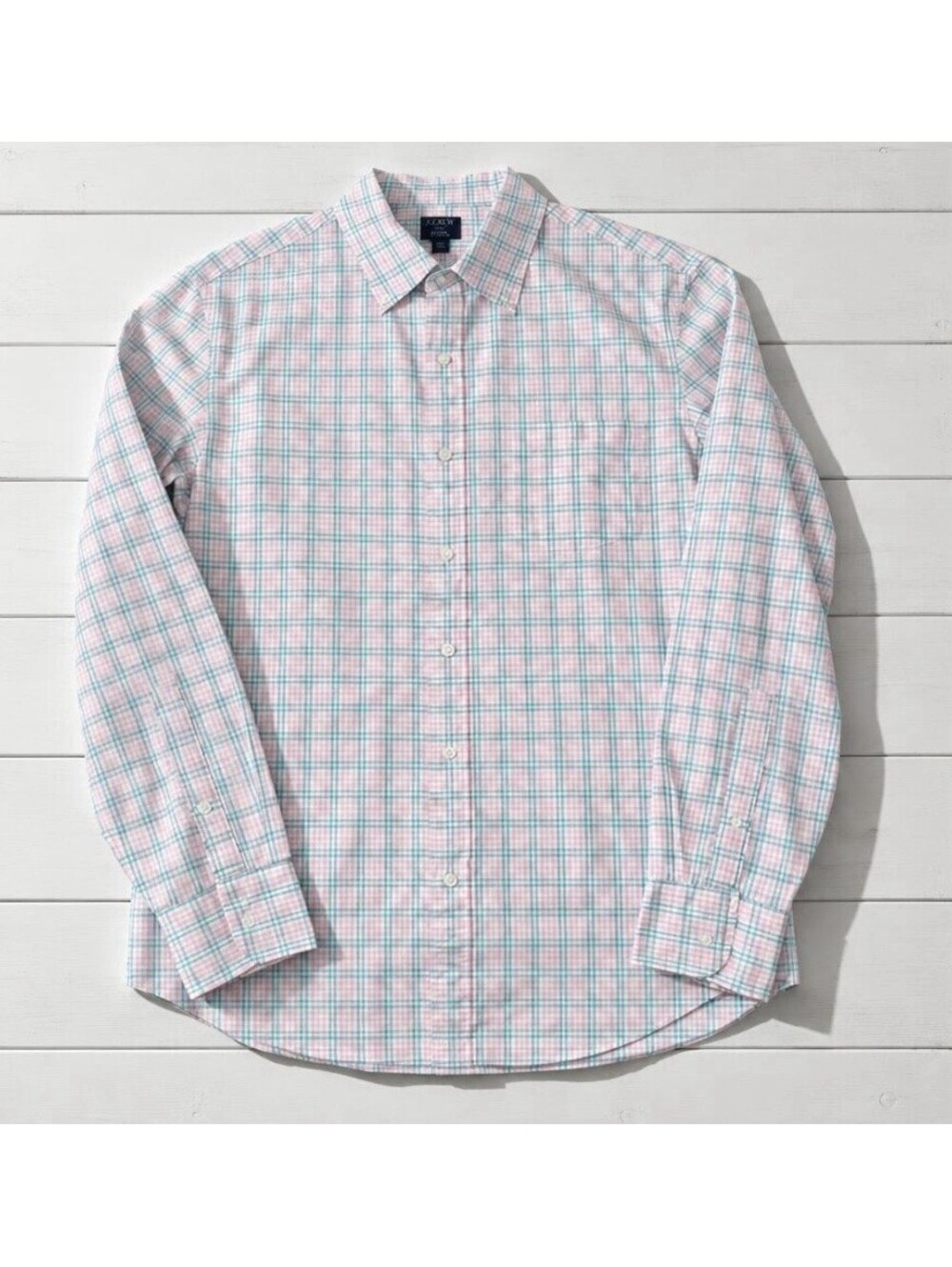 J.CREW Men’s Gingham Flex Wash Slim Fit Stretch Cotton Shirt in Blue|Pink-Medium